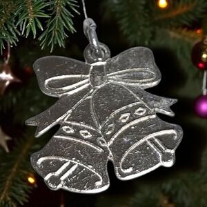 Vintage Wells Sterling 925 Silver Wedding Christmas Bells Bow Charm Pendant